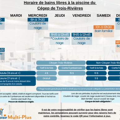 Semaine de bain libre Gratuit - Piscine du Cégep de Trois-Rivières