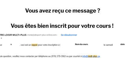 Rappel de votre inscription